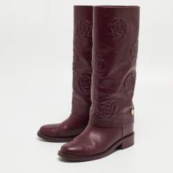 Chanel Purple Leather Knee Length Boots Size 39.5