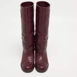 Chanel Purple Leather Knee Length Boots Size 39.5