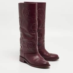 Chanel Purple Leather Knee Length Boots Size 39.5