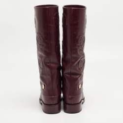 Chanel Purple Leather Knee Length Boots Size 39.5