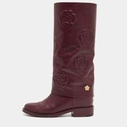 Chanel Purple Leather Knee Length Boots Size 39.5