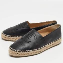 مملوكة مسبقًا Chanel Black Leather CC Espadrille Flats Size 37