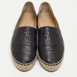 مملوكة مسبقًا Chanel Black Leather CC Espadrille Flats Size 37