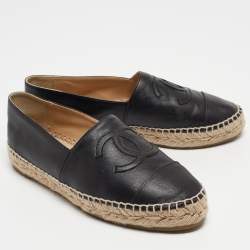 مملوكة مسبقًا Chanel Black Leather CC Espadrille Flats Size 37