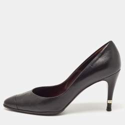 Pre Owned Chanel Black Leather Cap Toe Pumps Size 38