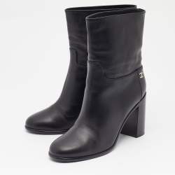 Pre Owned Chanel Black Leather CC Ankle Boots Size 39