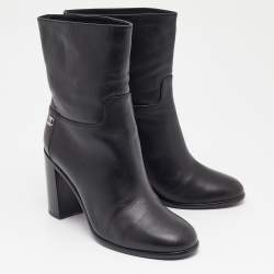 Pre Owned Chanel Black Leather CC Ankle Boots Size 39