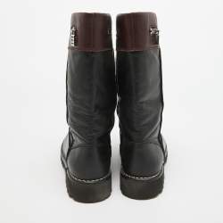 Chanel Black/Burgundy Leather CC Mid Calf Boots Size 39.5