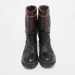 Chanel Black/Burgundy Leather CC Mid Calf Boots Size 39.5