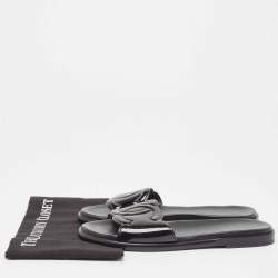 Chanel Black Patent Leather CC Flat Slides Size 39.5