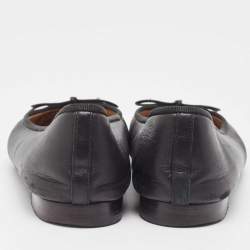 Pre Owned Chanel Black Leather CC Cap Toe Ballet Flats Size 39.5