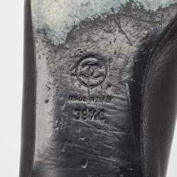 Pre Owned Chanel Black Leather CC Cap Toe Ballet Flats Size 39.5