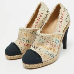 Pre Owned Chanel Beige/Navy Blue Graffiti Canvas Espadrille Pumps Size 38
