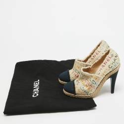 Pre Owned Chanel Beige/Navy Blue Graffiti Canvas Espadrille Pumps Size 38