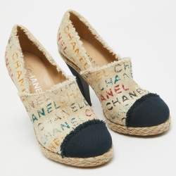 Pre Owned Chanel Beige/Navy Blue Graffiti Canvas Espadrille Pumps Size 38