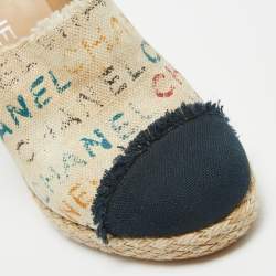 Pre Owned Chanel Beige/Navy Blue Graffiti Canvas Espadrille Pumps Size 38