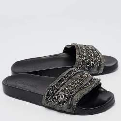 Chanel Metallic Lace and Suede CC Chain Tropiconic Slides Size 41