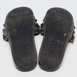 Chanel Metallic Lace and Suede CC Chain Tropiconic Slides Size 41