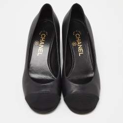 Chanel Black Leather and Fabric Cap Toe Pumps Size 38.5