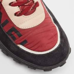 Pre Owned Chanel Tricolor Neoprene and Suede CC Low Top Sneakers Size 38.5