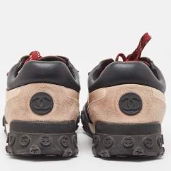 Pre Owned Chanel Tricolor Neoprene and Suede CC Low Top Sneakers Size 38.5