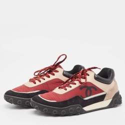 Pre Owned Chanel Tricolor Neoprene and Suede CC Low Top Sneakers Size 38.5