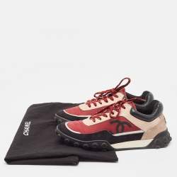 Pre Owned Chanel Tricolor Neoprene and Suede CC Low Top Sneakers Size 38.5