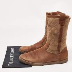 Pre Owned Chanel Brown Suede Midcalf Boots Size 39.5