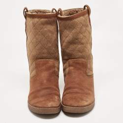 Pre Owned Chanel Brown Suede Midcalf Boots Size 39.5