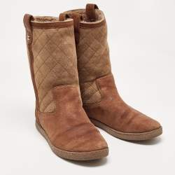 Pre Owned Chanel Brown Suede Midcalf Boots Size 39.5