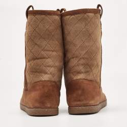 Pre Owned Chanel Brown Suede Midcalf Boots Size 39.5