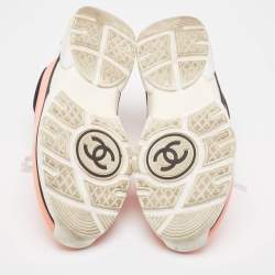 Pre Owned Chanel Coral Pink/White Neoprene CC Low Top Sneakers Size 37.5