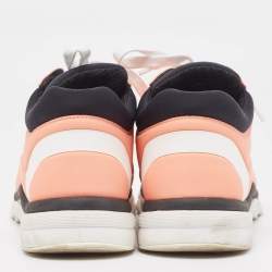 Pre Owned Chanel Coral Pink/White Neoprene CC Low Top Sneakers Size 37.5