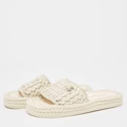 Chanel Cream Tweed  Interlocking CC logo Flat Slides Size 37 