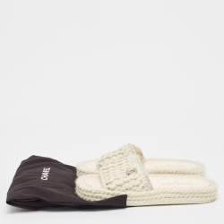Chanel Cream Tweed  Interlocking CC logo Flat Slides Size 37 