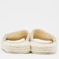 Chanel Cream Tweed  Interlocking CC logo Flat Slides Size 37 