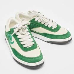 Pre Owned Chanel Green/White Suede CC Low Top Sneakers Size 37