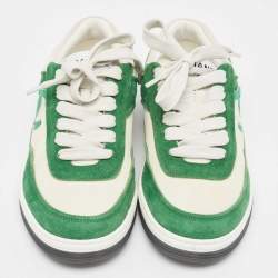 Pre Owned Chanel Green/White Suede CC Low Top Sneakers Size 37