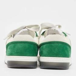 Pre Owned Chanel Green/White Suede CC Low Top Sneakers Size 37