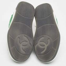 Pre Owned Chanel Green/White Suede CC Low Top Sneakers Size 37