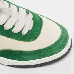 Pre Owned Chanel Green/White Suede CC Low Top Sneakers Size 37