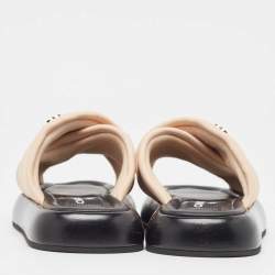 Chanel Beige Fabric Interlocking CC Logo Flat Slides Size 37