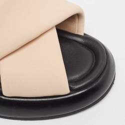 Chanel Beige Fabric Interlocking CC Logo Flat Slides Size 37