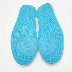 Pre Owned Chanel White/Neon Leather Logo Low Top Sneakers Size 37