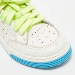 Pre Owned Chanel White/Neon Leather Logo Low Top Sneakers Size 37