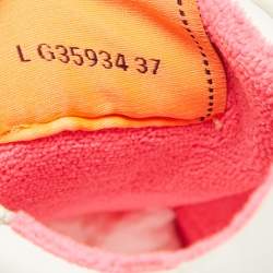 Pre Owned Chanel White/Neon Leather Logo Low Top Sneakers Size 37