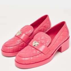 Chanel Pink Quilted Leather CC Block Heel Loafers Size 40