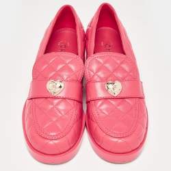 Chanel Pink Quilted Leather CC Block Heel Loafers Size 40
