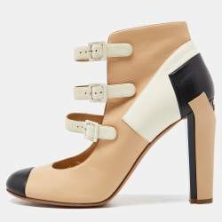 Chanel Tricolor Leather Strappy Ankle Boots Size 41