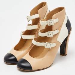 Chanel Tricolor Leather Strappy Ankle Boots Size 41